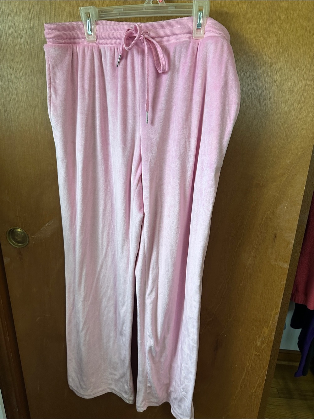 Juicy Couture Pink Wide-Leg Velour Lounge Pants with Drawstring